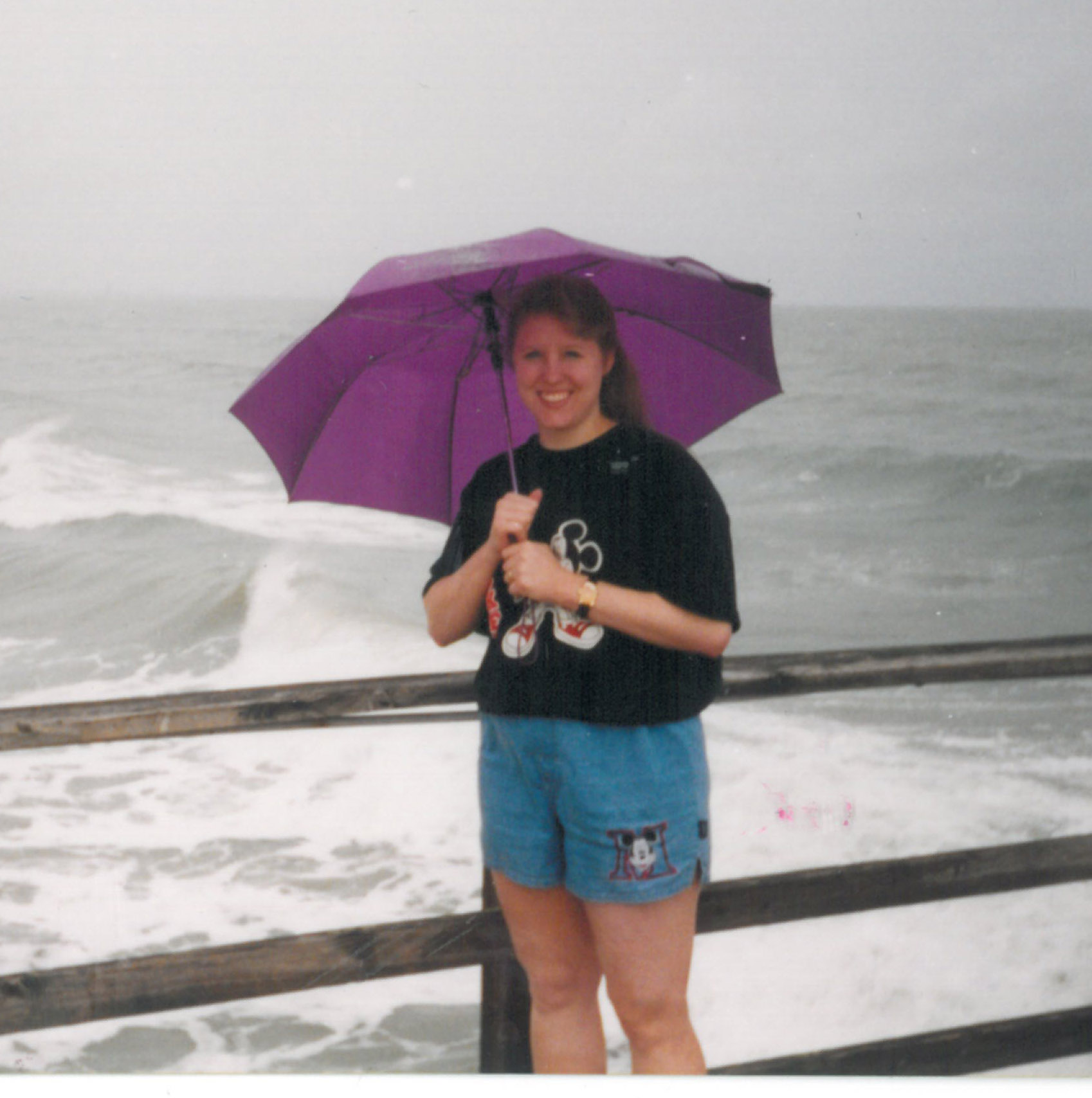 Jen at Cocoa Beach with hurricane blowing in.